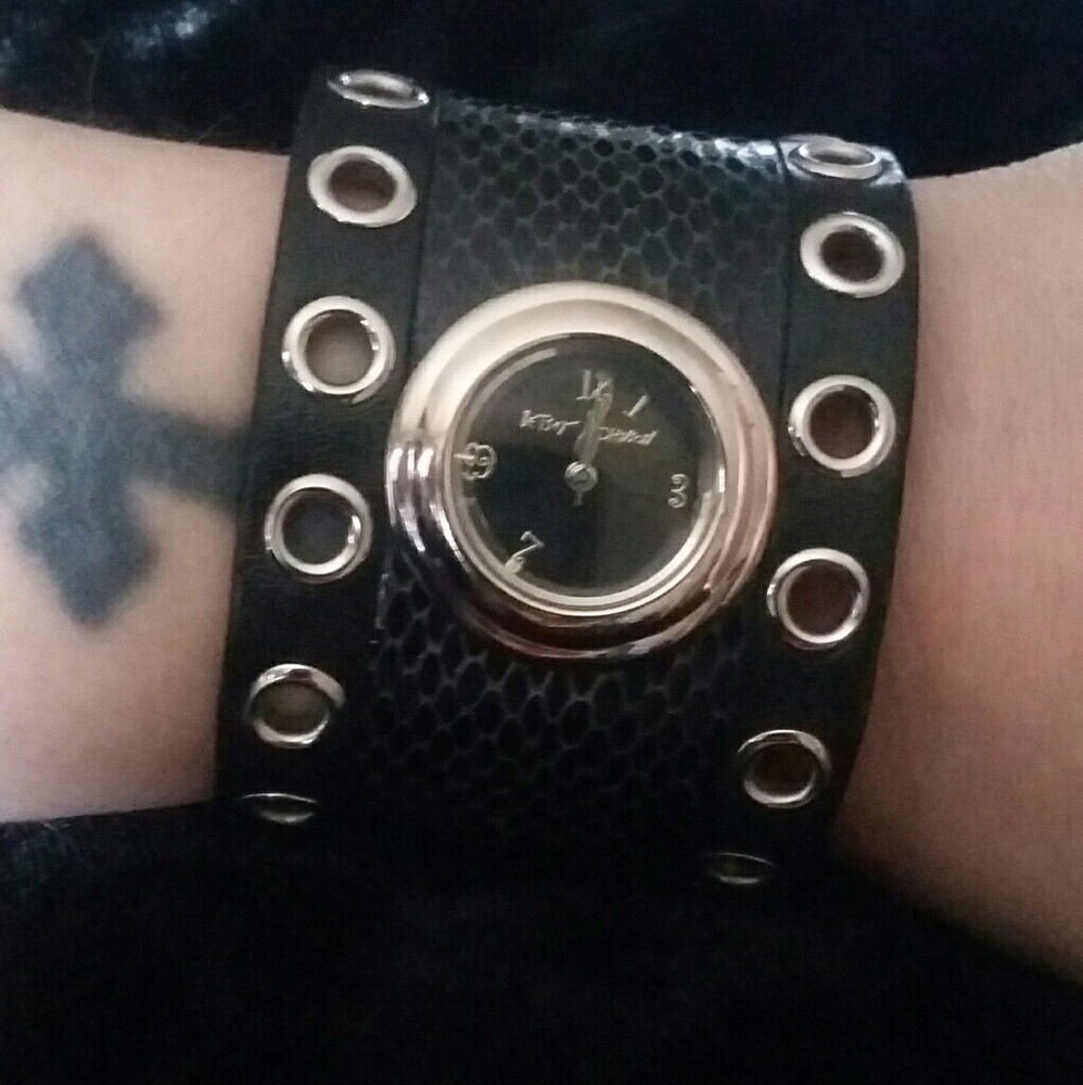 Vintage Leather LN! Betsey Johnson Punk Goth Watch